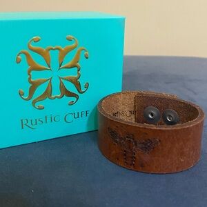 Rustic Cuff Brown Leather Bracelet with bee